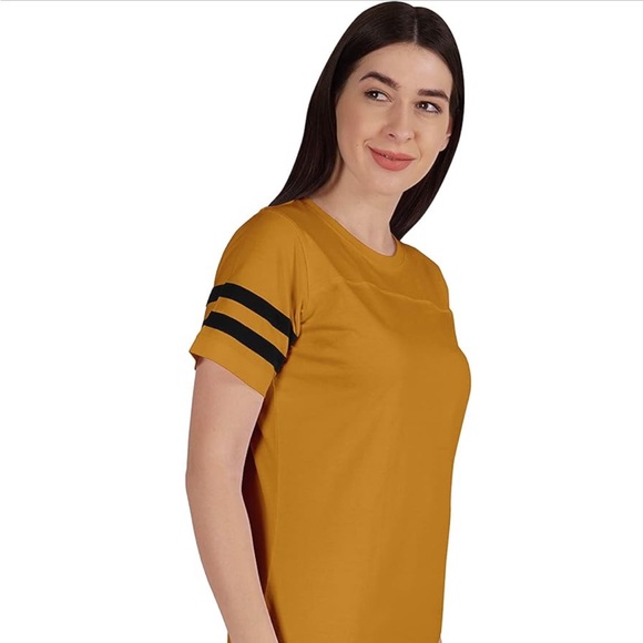 M Women Round Neck Sporty Tshirt Tunic Striped Short Sleeve Summer Casual Active - Picture 8 of 11